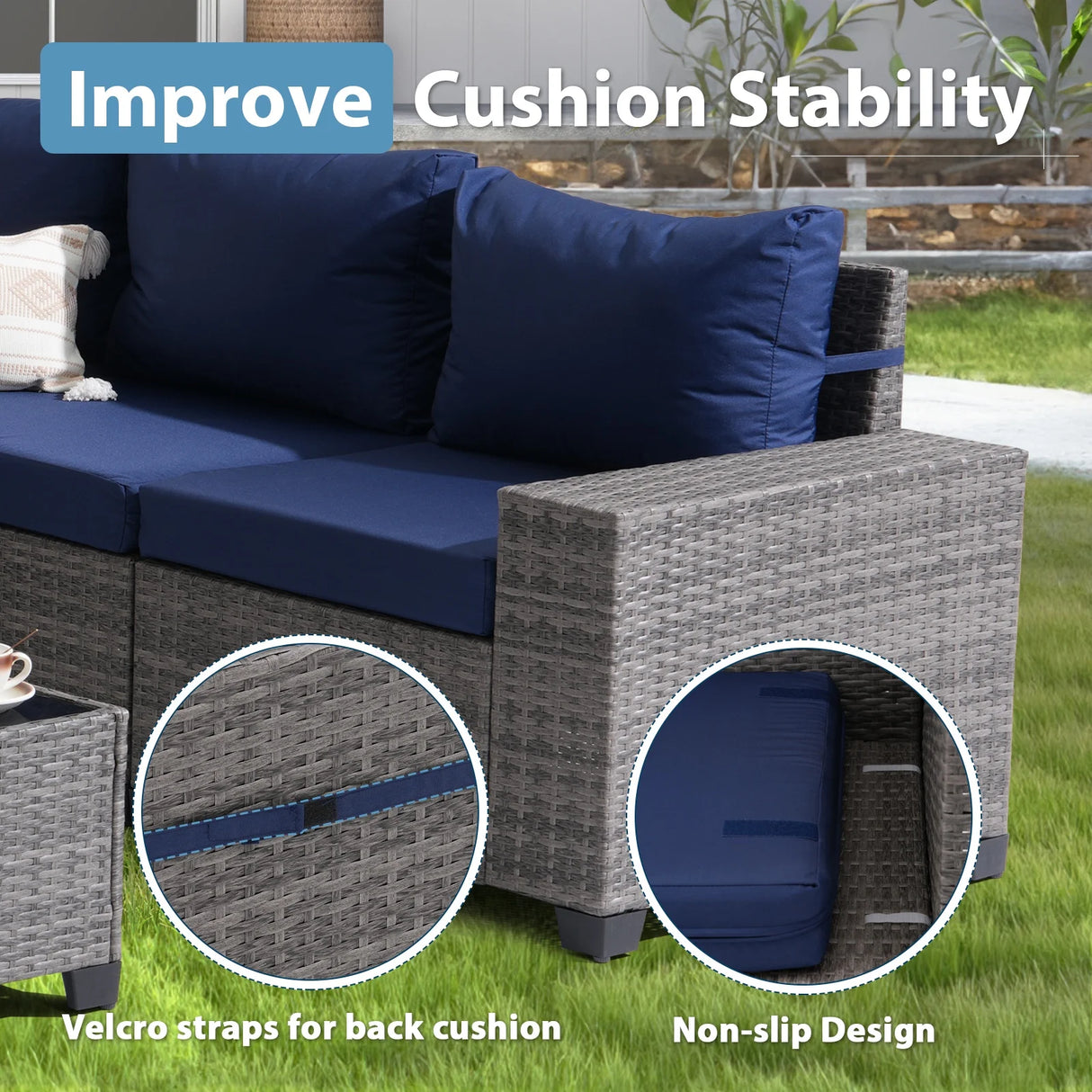 6 Pieces Patio Furniture Conversation Set, Wicker Outdoor Sectional Sofa Set with Coffee Table and Cushions for Deck, Garden, Porch