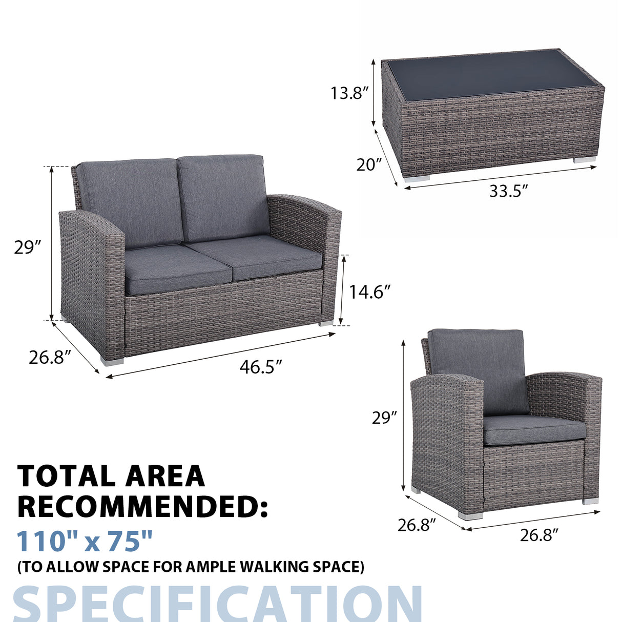 JOIVI 4 Piece PE Rattan Sectional Seating Group