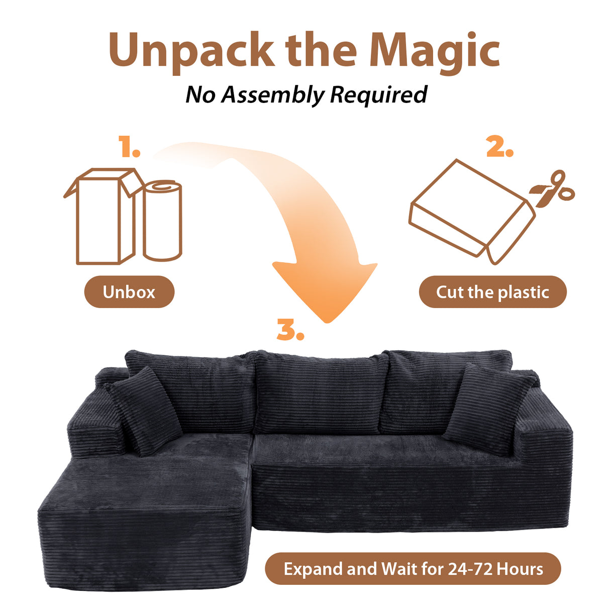 JOIVI Indoor Modular Sectional Sofa, 106" Corduroy Cloud Couch L Shaped Sofas with Deep Seat, Comfy Fluffy Plush Couches, No Assembly Required, Left Chaise