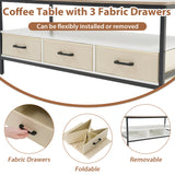 JOIVI 2-Tier Coffee Table with Storage Shelf and 3 Drawers, 46.3" Rectangular Center Table Wood Top for Living Room