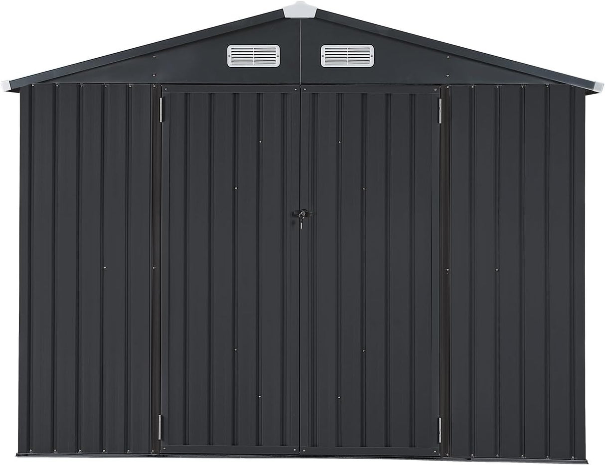 JOIVI Outdoor Storage Shed, 8'x10' Large Galvanized Steel Metal Garden Shed, Double Door W/Lock, Outdoor Storage House for Backyard Patio Lawn