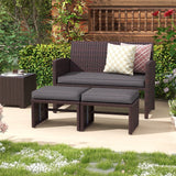 3 Piece Patio Furniture Set, Outdoor Loveseat Patio Furniture Rattan Set with Ottoman, Brown Rattan and Cushion