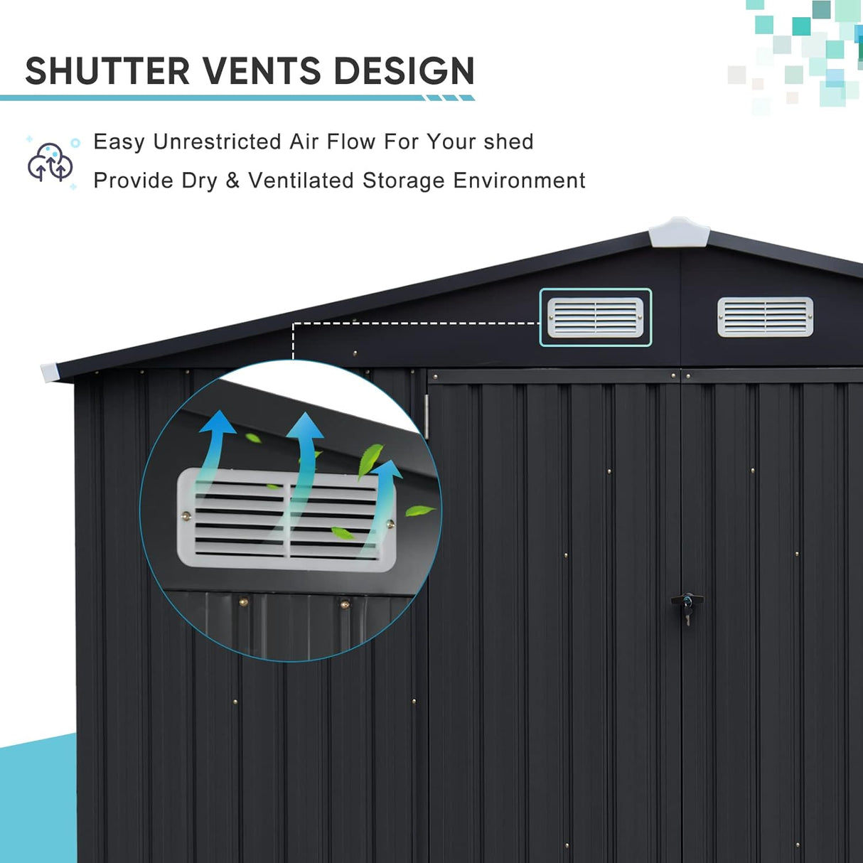 JOIVI Outdoor Storage Shed, 8'x10' Large Galvanized Steel Metal Garden Shed, Double Door W/Lock, Outdoor Storage House for Backyard Patio Lawn