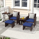 6 Piece Patio Wicker Furniture Set, Rattan Outdoor Chairs, with Cushioned Ottoman, Resin Nesting Table, Modern Design