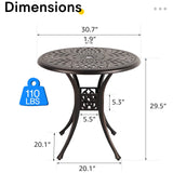 Patio Bistro Table, 31" Round Cast Aluminum Outdoor Dinning Table, Retro Side Table with Umbrella Hole, Antique Bronze