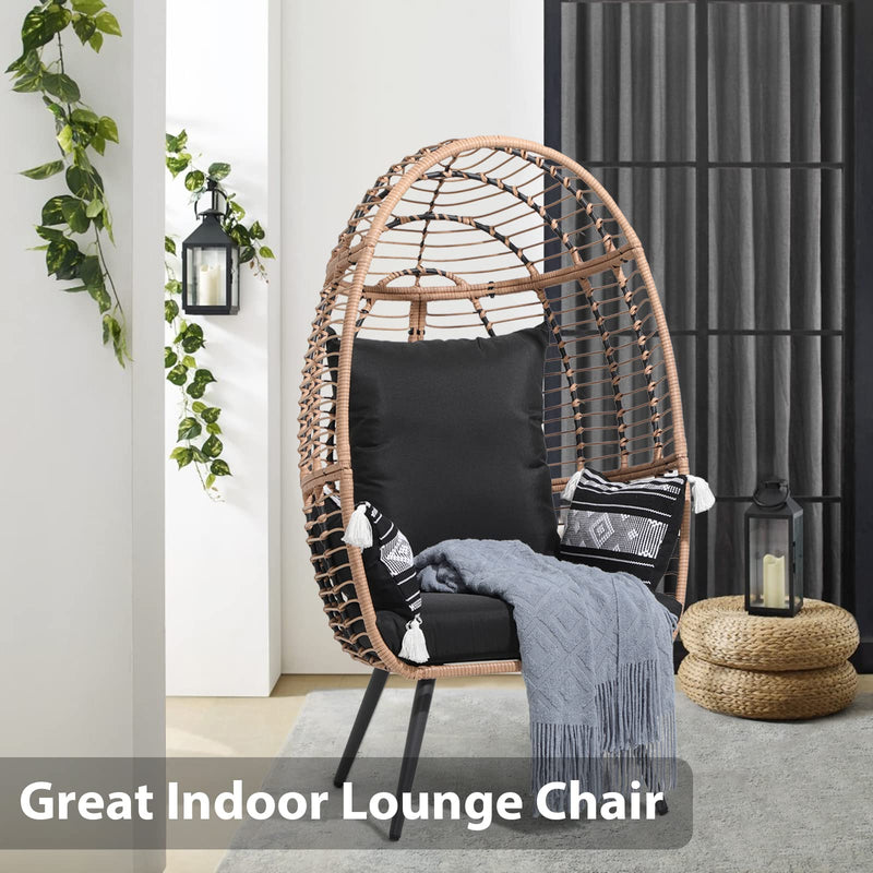 JOIVI Wicker Egg Chair, Outdoor Indoor Oversized Stationary Egg Chair with Stand and Cushions, Large Egg Basket Chair