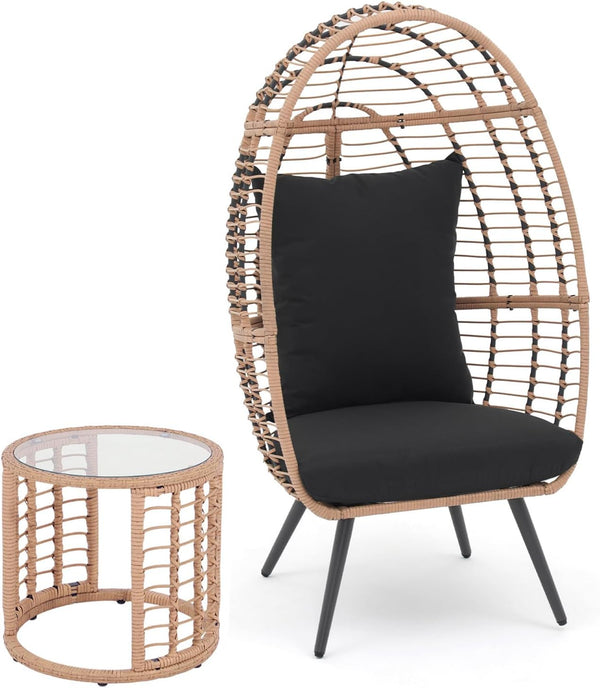Wicker Egg Chair with Coffee Table