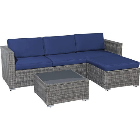 5 Piece Outdoor Patio Wicker Sectional Furniture Set