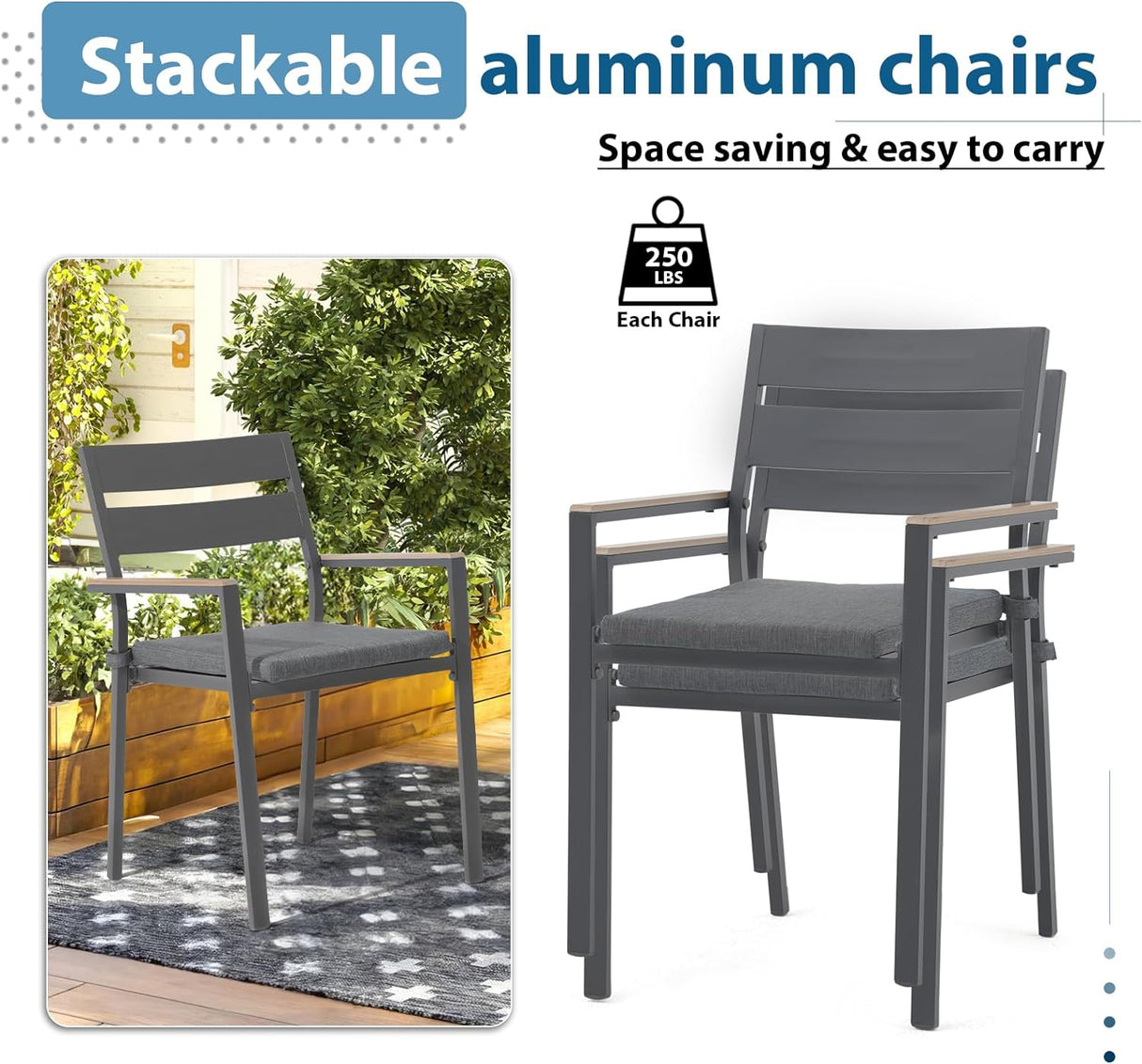 Patio Outdoor Stackable Dining Chairs Set of 2