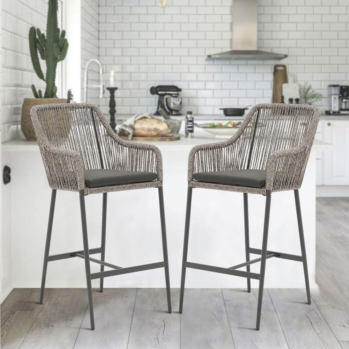 Rattan Counter Height Bar Stools Set