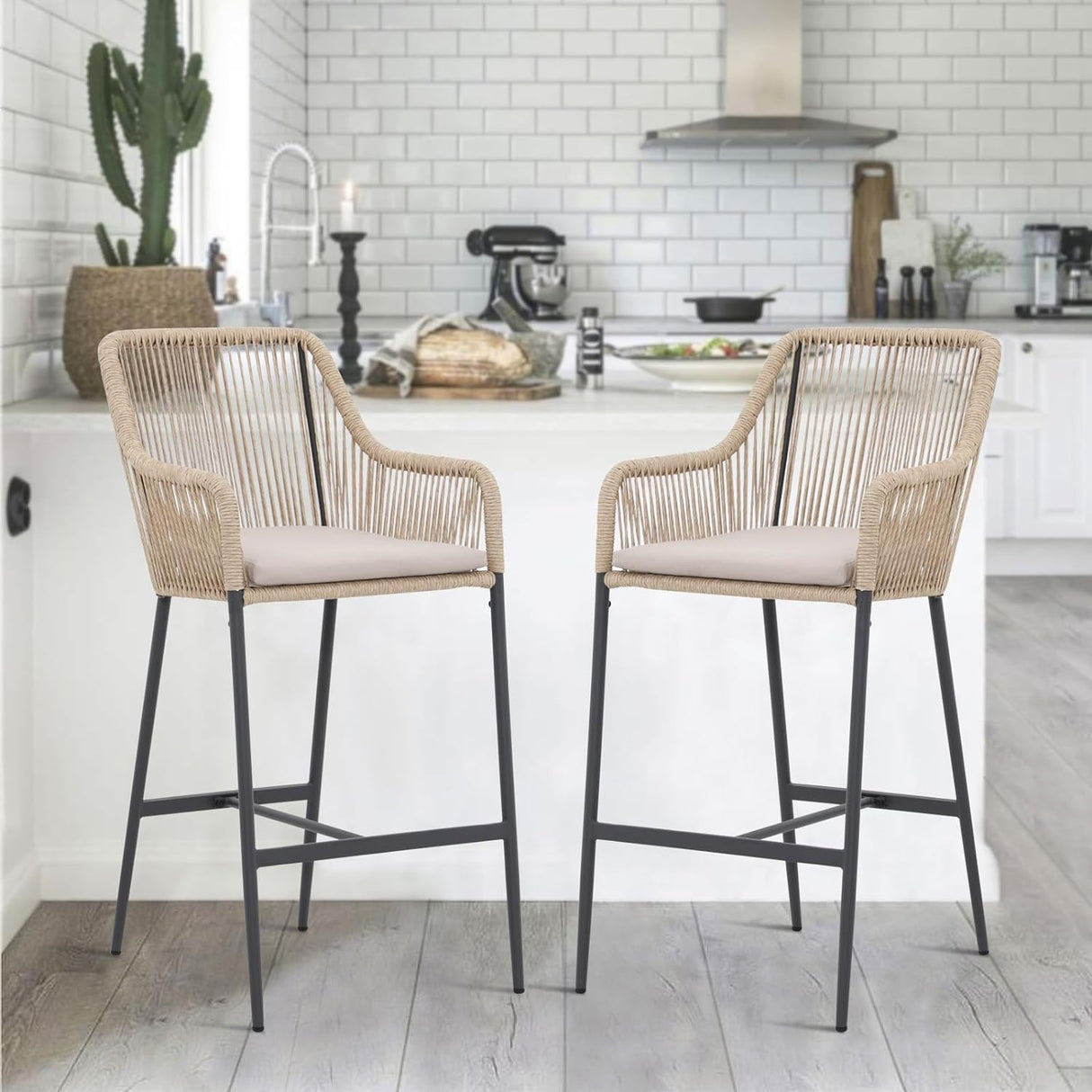 Rattan Counter Height Bar Stools Set