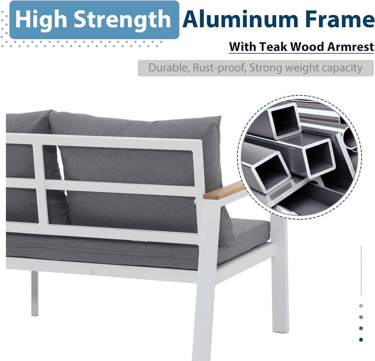 3-seat Aluminum Outdoor Sofa with Teak Arms