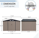 JOIVI Outdoor Storage Shed, 8'x10' Large Galvanized Steel Metal Garden Shed, Double Door W/Lock, Outdoor Storage House for Backyard Patio Lawn