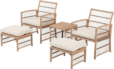 5 Piece Outdoor Wicker Patio Furniture Conversation Set