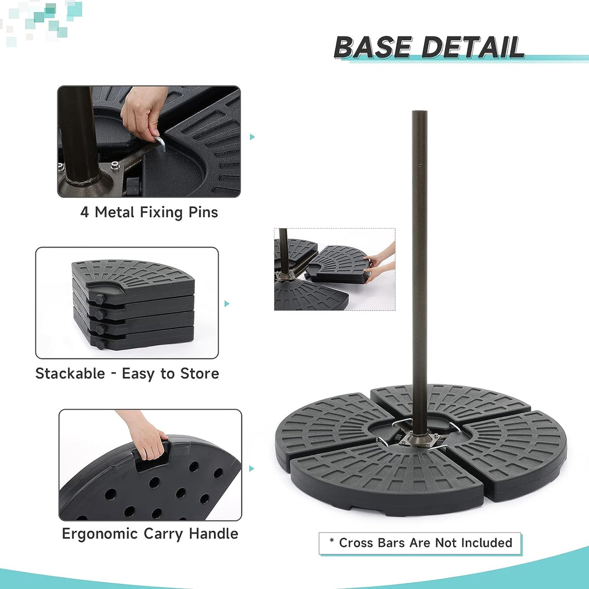 4-Piece Cantilever Offset Patio Umbrella Base, Easy Filling Umbrella Stand Weights, Water/Sand Filled, Max 170lbs