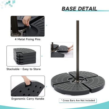 4-Piece Cantilever Offset Patio Umbrella Base, Easy Filling Umbrella Stand Weights, Water/Sand Filled, Max 170lbs