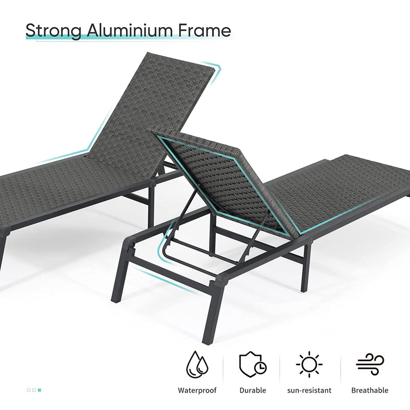 Patio Lounge Chair, Adjustable 5-Position Folding Pool Chaise Lounge Chair for Garden Patio Lawn Beach Deck W/Aluminum Frame, 300lbs Weight Capacity,Fully Assembled