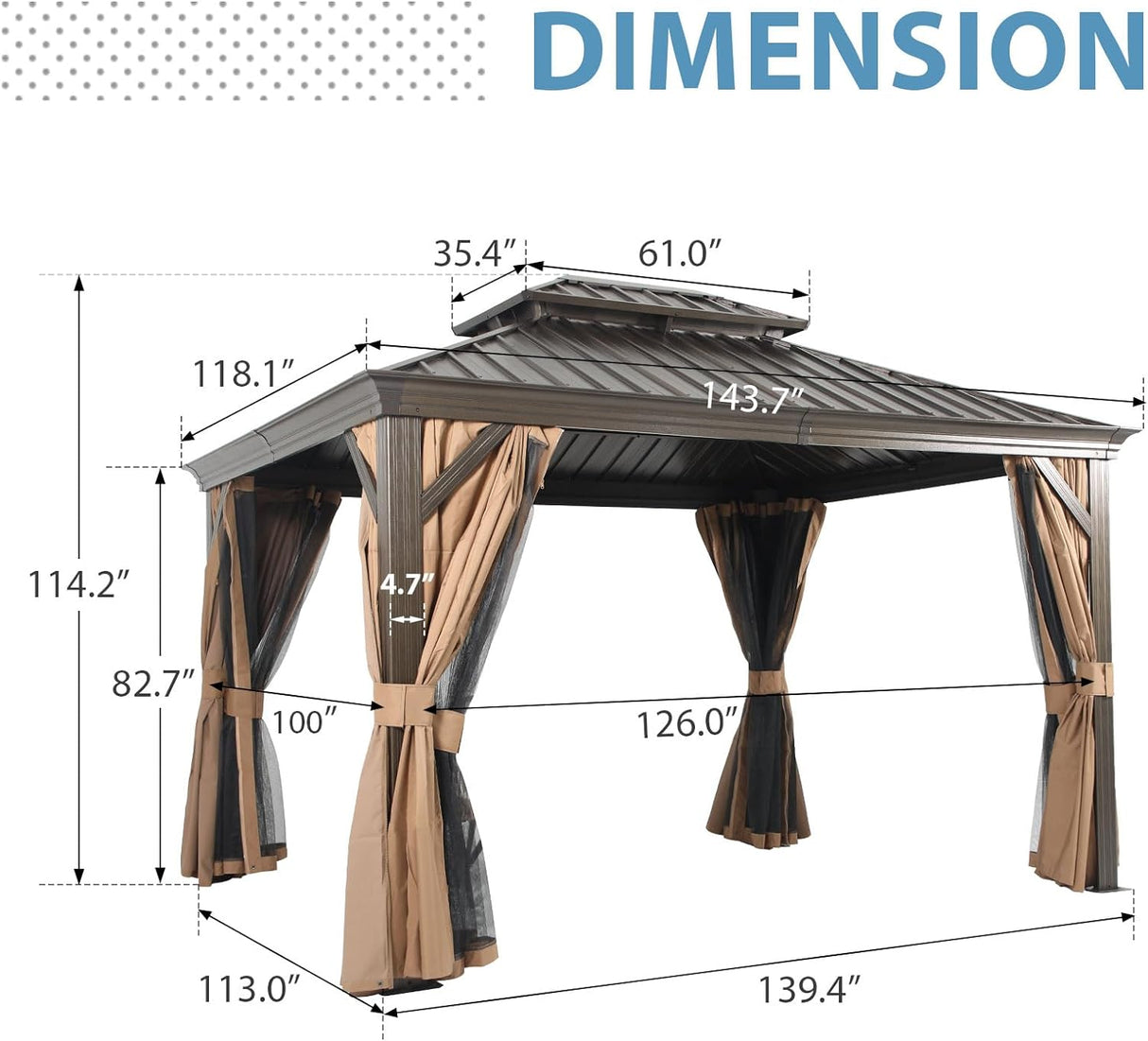 10' X 12' Permanent Hardtop Gazebo Aluminum Gazebo