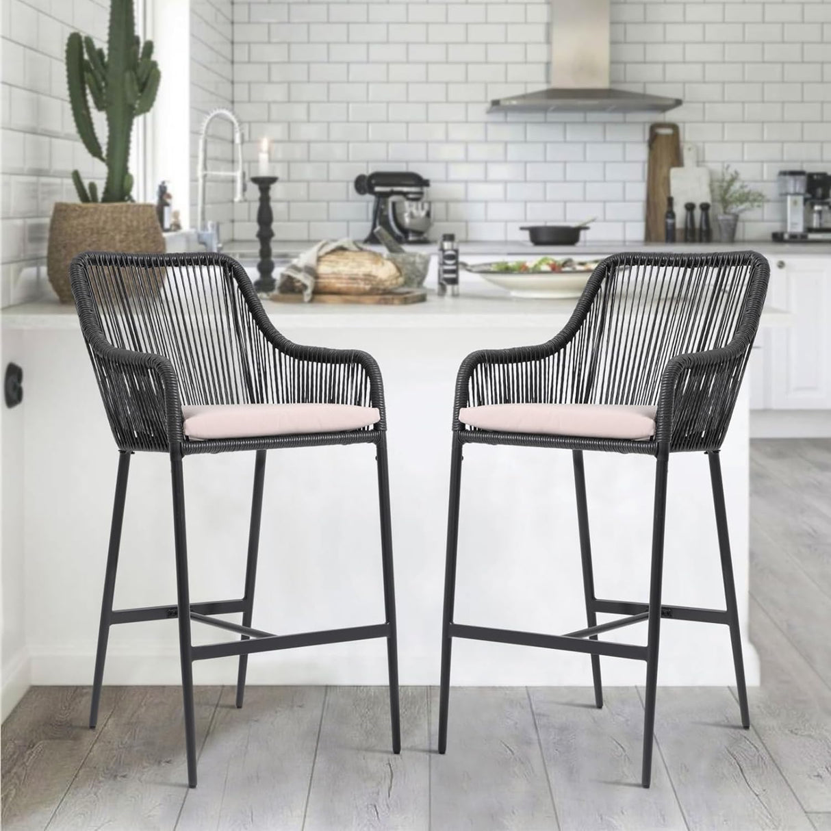 Rattan Counter Height Bar Stools Set