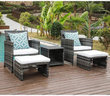 JOIVI 5 Pieces Wicker Patio Furniture Set Rattan Patio Chair Set with Ottoman, Pillows Included