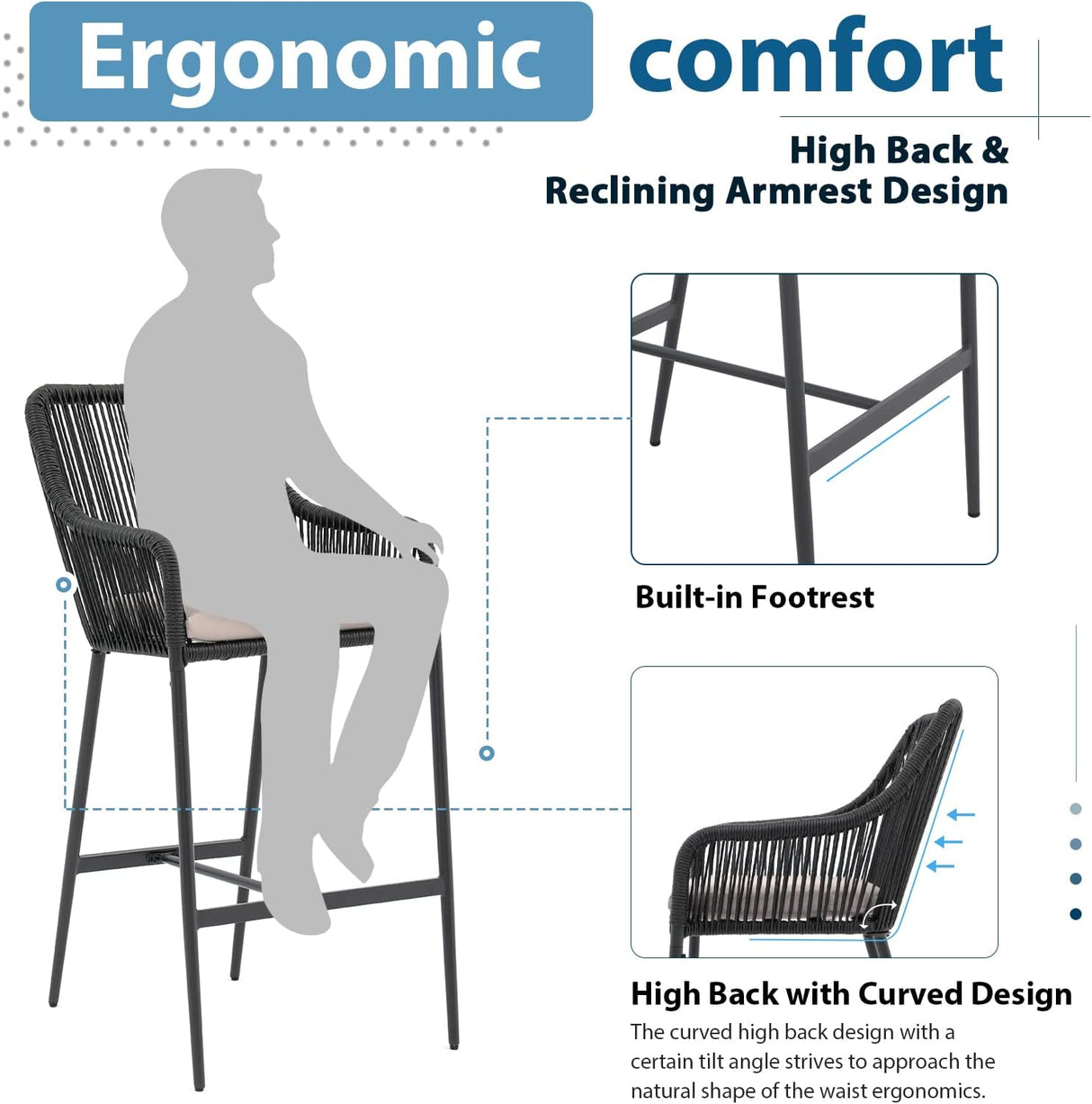 Rattan Counter Height Bar Stools Set