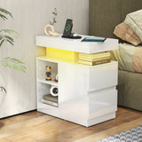 JOIVI LED Nightstand with Charging Station, 2-Drawers High Gloss Bedside Table, Modern End Side Table with LED Lights