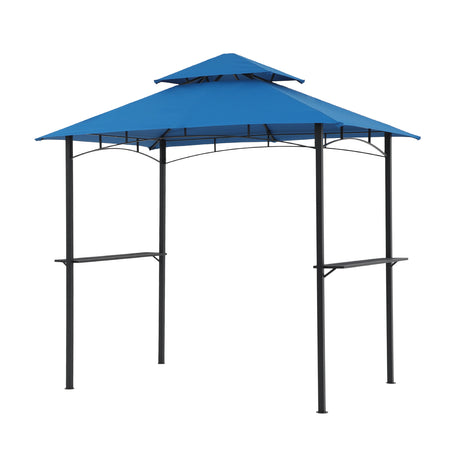 Grill Gazebo 8’by 5’Outdoor Patio Backyard BBQ Grill Shelter Double Tiered Soft Canopy Top with Steel Frame and Bar Counters, Red / Beige / Gray