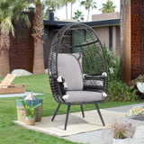 JOIVI Wicker Egg Chair, Outdoor Indoor Oversized Stationary Egg Chair with Stand and Cushions, Large Egg Basket Chair