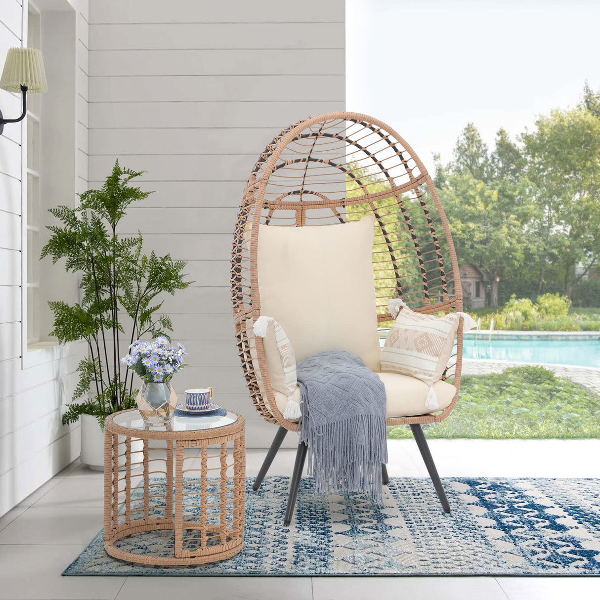 JOIVI Wicker Egg Chair, Outdoor Indoor Oversized Stationary Egg Chair