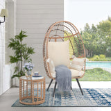 JOIVI Wicker Egg Chair, Outdoor Indoor Oversized Stationary Egg Chair with Stand and Cushions, Large Egg Basket Chair