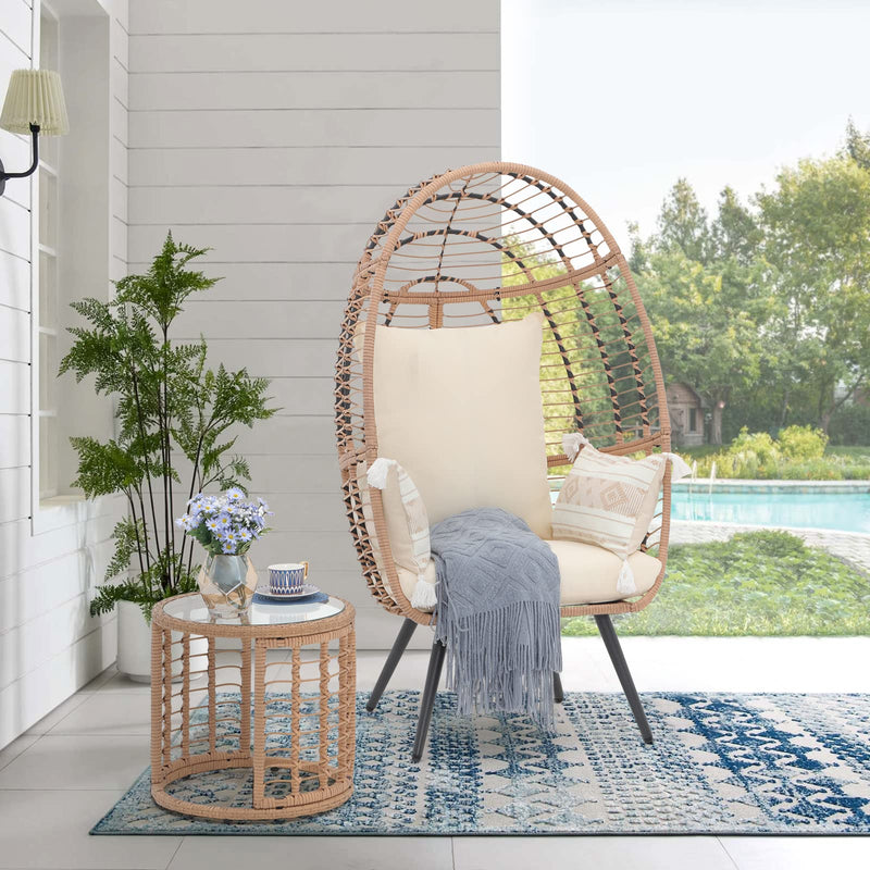 JOIVI Wicker Egg Chair, Outdoor Indoor Oversized Stationary Egg Chair with Stand and Cushions, Large Egg Basket Chair