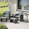 6 Piece Patio Furniture Conversation Set, with Ottoman, Outdoor Grey Wicker Chair and Coffee Table Set