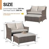 Outdoor Wicker Love Seat and Coffee Table Set, Weather Resistant Rattan, Patio Furniture with Cushions & Storage Bin
