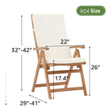 Folding Patio Dining Chair Set of 2, Outdoor Acacia Wooden Reclining Chair w/Armrest & Removeable Cushion, FSC Certified Wood, for Porch, Backyard, Garden, Indoor, No Assembly