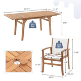 Expandable Wooden Outdoor Dining Set of 5, with Textilene Fabric Chairs, 4-8 Seater Patio Furniture, Adjustable Feet, Wood Table with Umbrella Hole