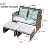 Outdoor Loveseat Patio Furniture Rattan Conversation Set, with Ottoman, Pillows Included, Grey Wicker