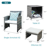 5 Piece Patio Furniture Set, Wicker Outdoor Patio Set with Ottoman and Small Coffee Table, Pillows Included