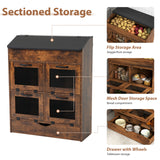 JOIVI Large Potato Storage Wood Bin, Wooden Bread Storage Bins with Removable Drawer & 4 Doors, 31'' Onion Organizer with Grocery Section, Vegetable Organization Cabinet for Kitchen