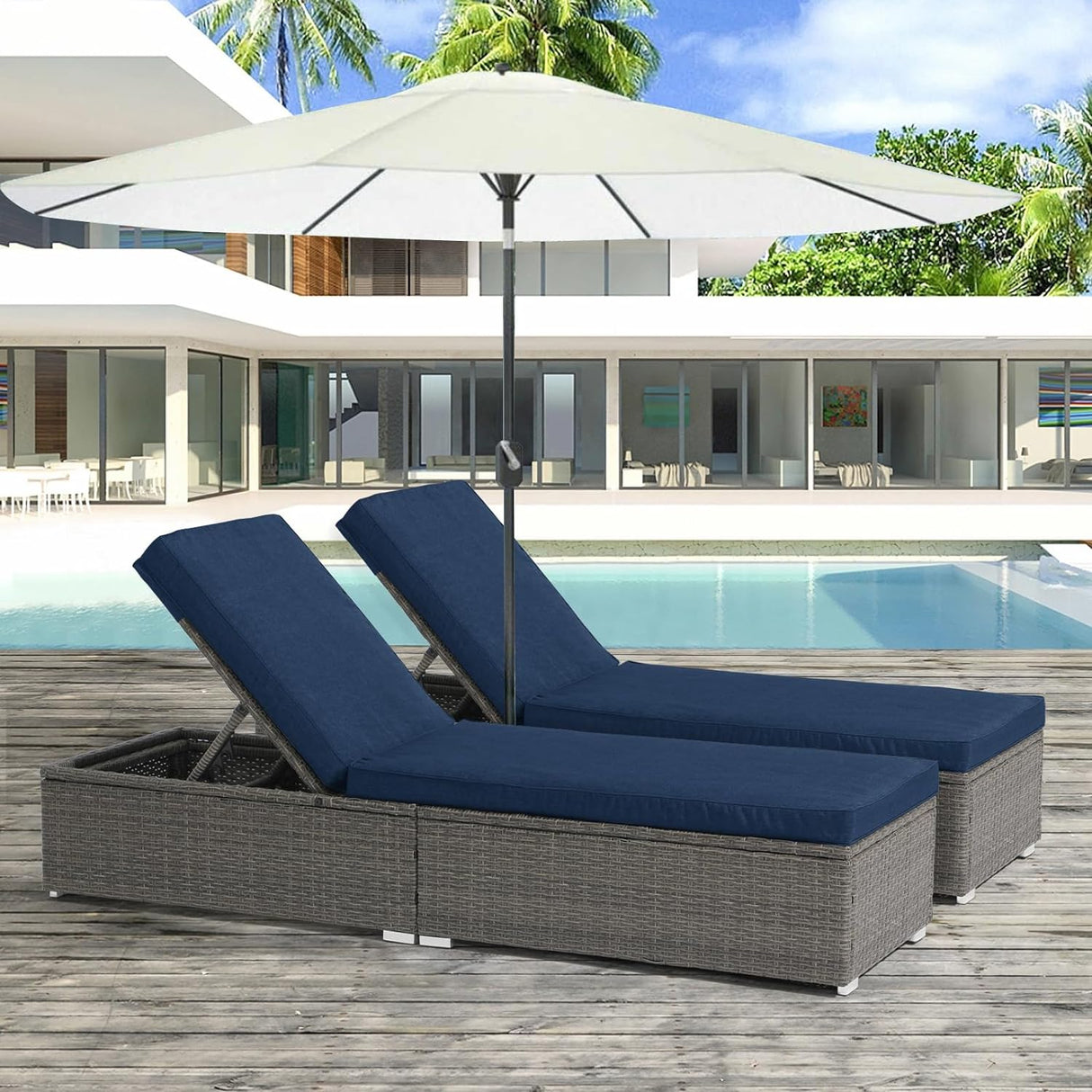 JOIVI Adjustable Wicker Chaise Lounge Outdoor