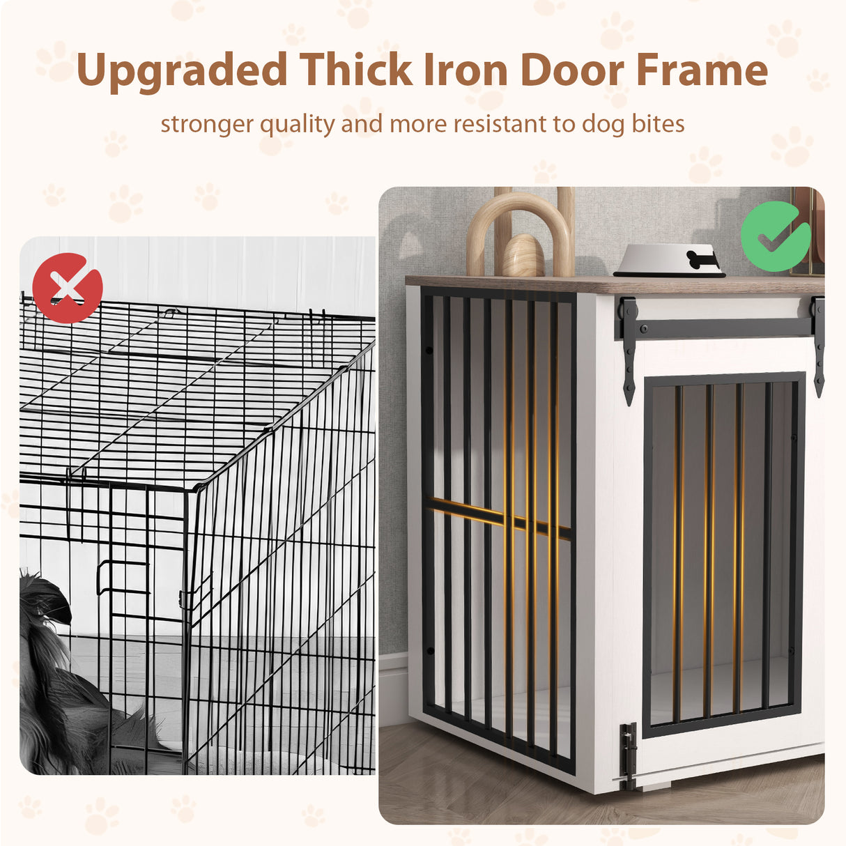 JOIVI 44" Dog Crate Furniture with Sliding Barn Door, Wooden Dog Kennel with Drawer and Storage Cabinet