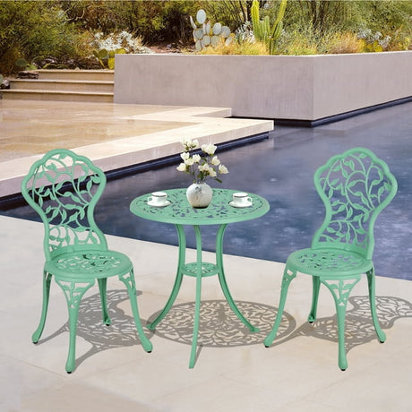 JOIVI Patio Bistro Table Set, 3 Piece Outdoor Rust-Resistant Cast Aluminum Dinning Retro Table and Chair, Mint