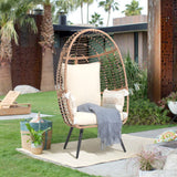 JOIVI Wicker Egg Chair, Outdoor Indoor Oversized Stationary Egg Chair with Stand and Cushions, Large Egg Basket Chair