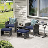 6 Piece Patio Furniture Conversation Set, with Ottoman, Outdoor Grey Wicker Chair and Coffee Table Set