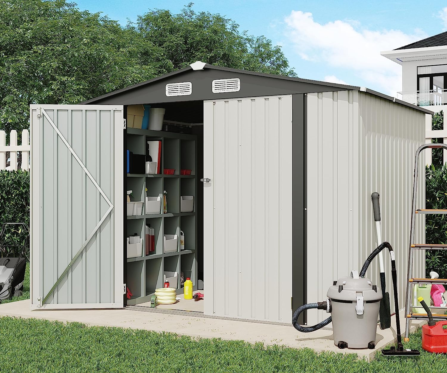 JOIVI 8'x6' Outdoor Storage Shed, Galvanized Metal Steel Garden Shed