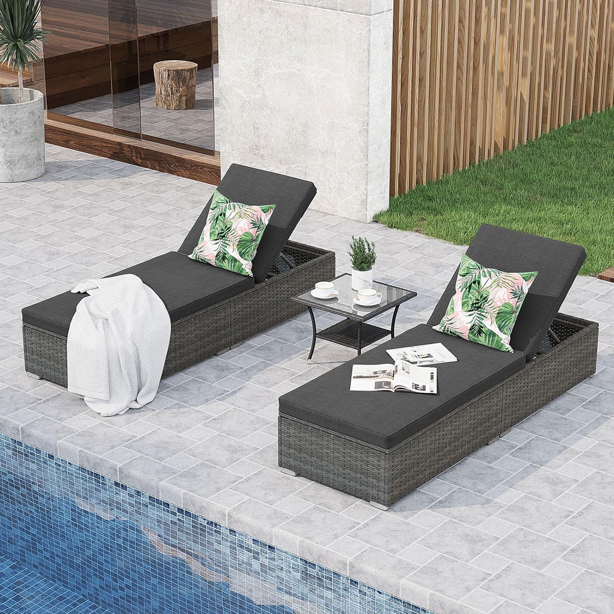 3 Piece Patio Pool Lounge Chairs