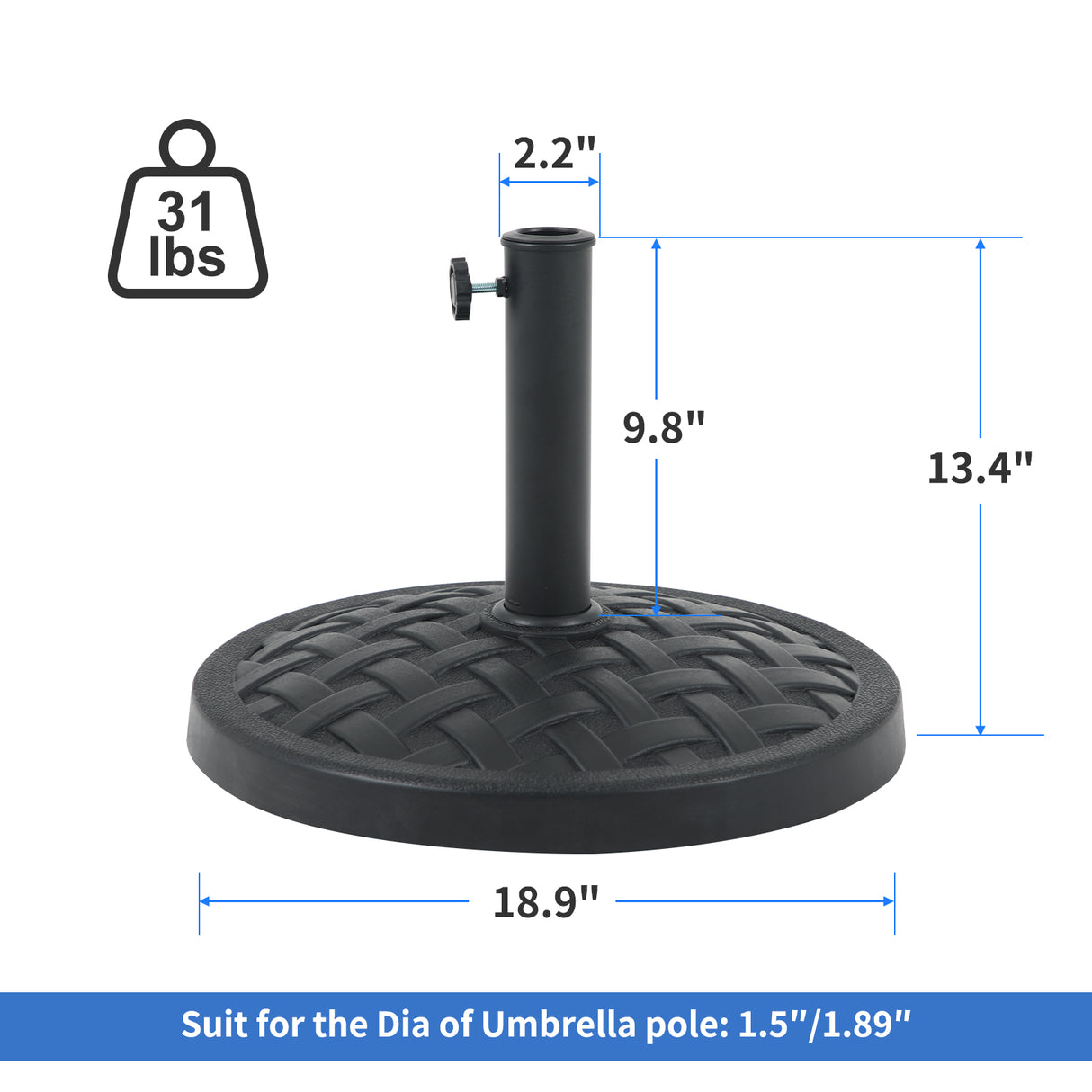31lb Patio Umbrella Base, Heavy Duty Round Outdoor Market Umbrella Stand Weight, Black