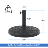 31lb Patio Umbrella Base, Heavy Duty Round Outdoor Market Umbrella Stand Weight, Black