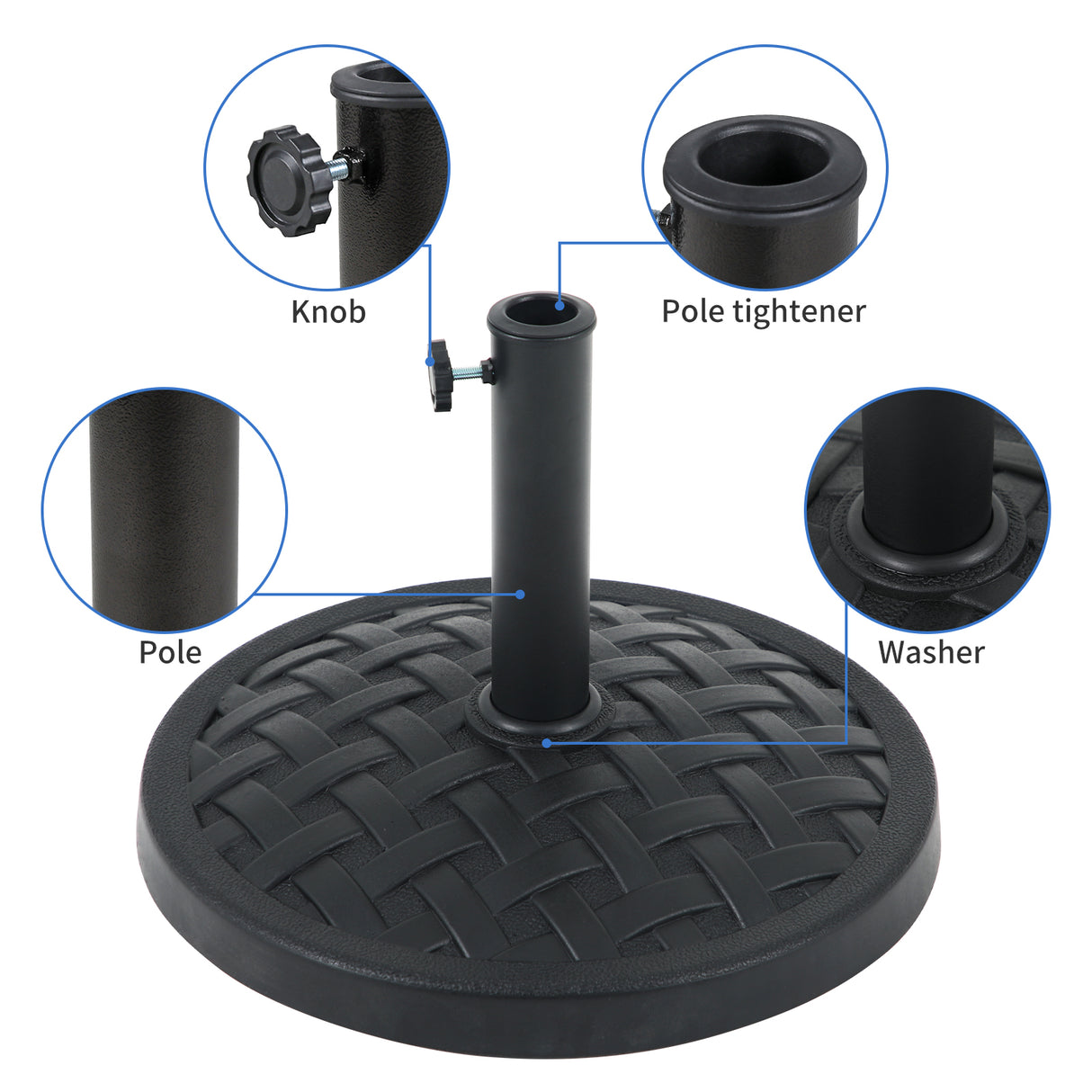 31lb Patio Umbrella Base, Heavy Duty Round Outdoor Market Umbrella Stand Weight, Black