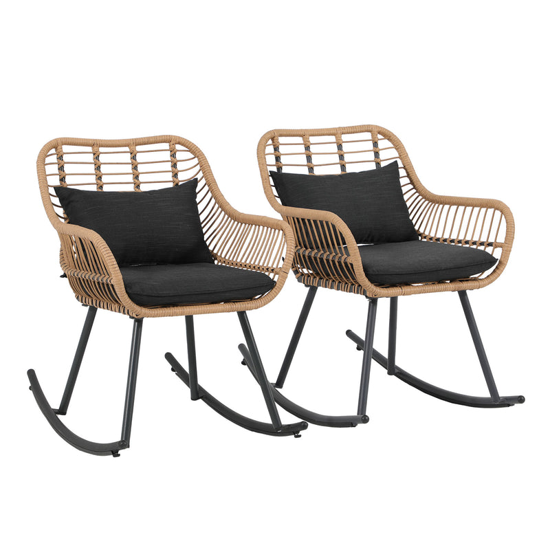 JOIVI Outdoor Rocking Chair, 2 Piece Patio Wicker Rocking Chairs with Pillows and Cushions