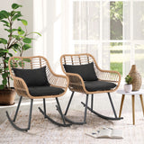 JOIVI Outdoor Rocking Chair, 2 Piece Patio Wicker Rocking Chairs with Pillows and Cushions